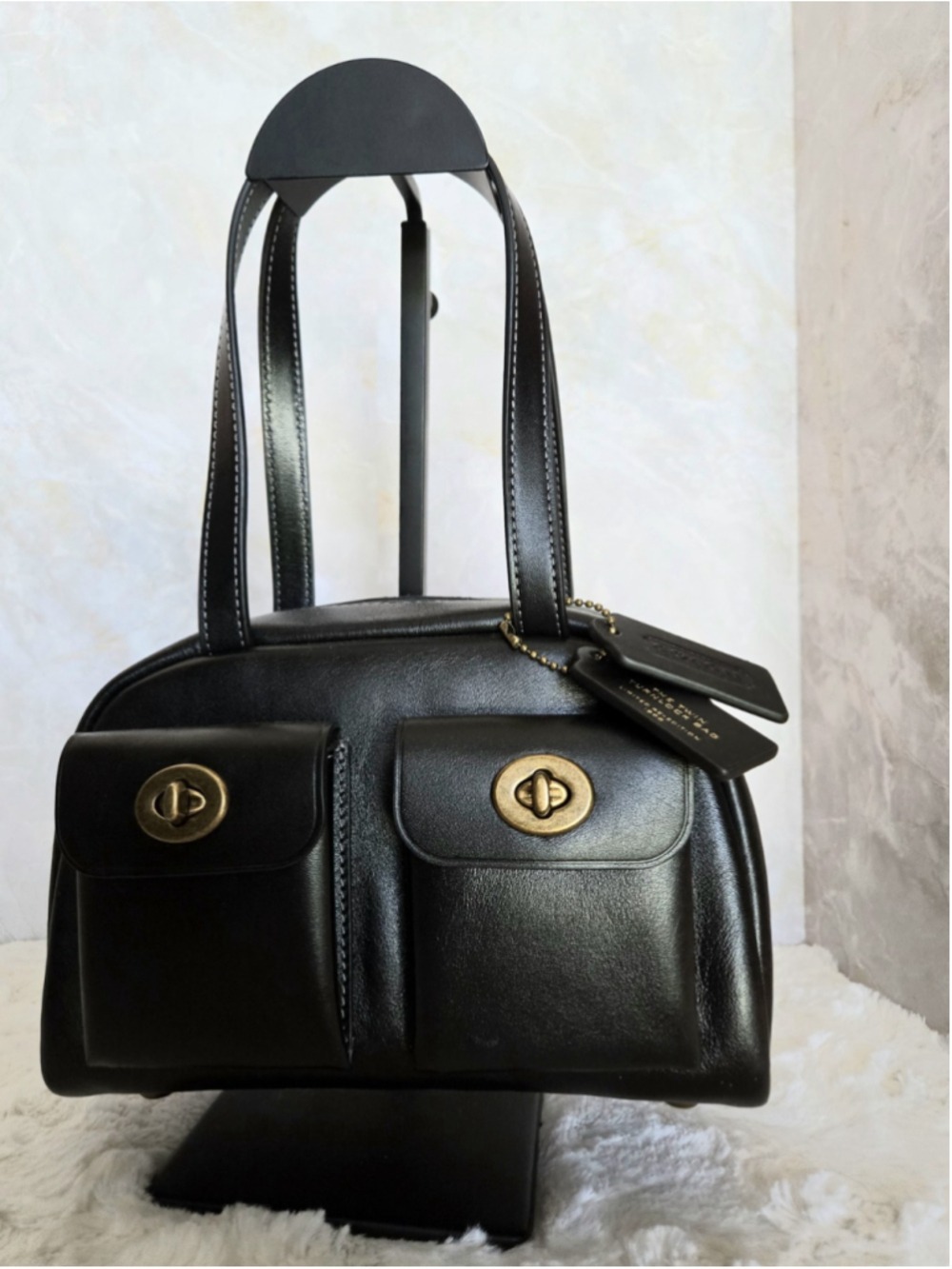 NWOT Coach Originals Black Twin Turnlock Bag 20 Small Leather Satchel - Picture 2 of 14